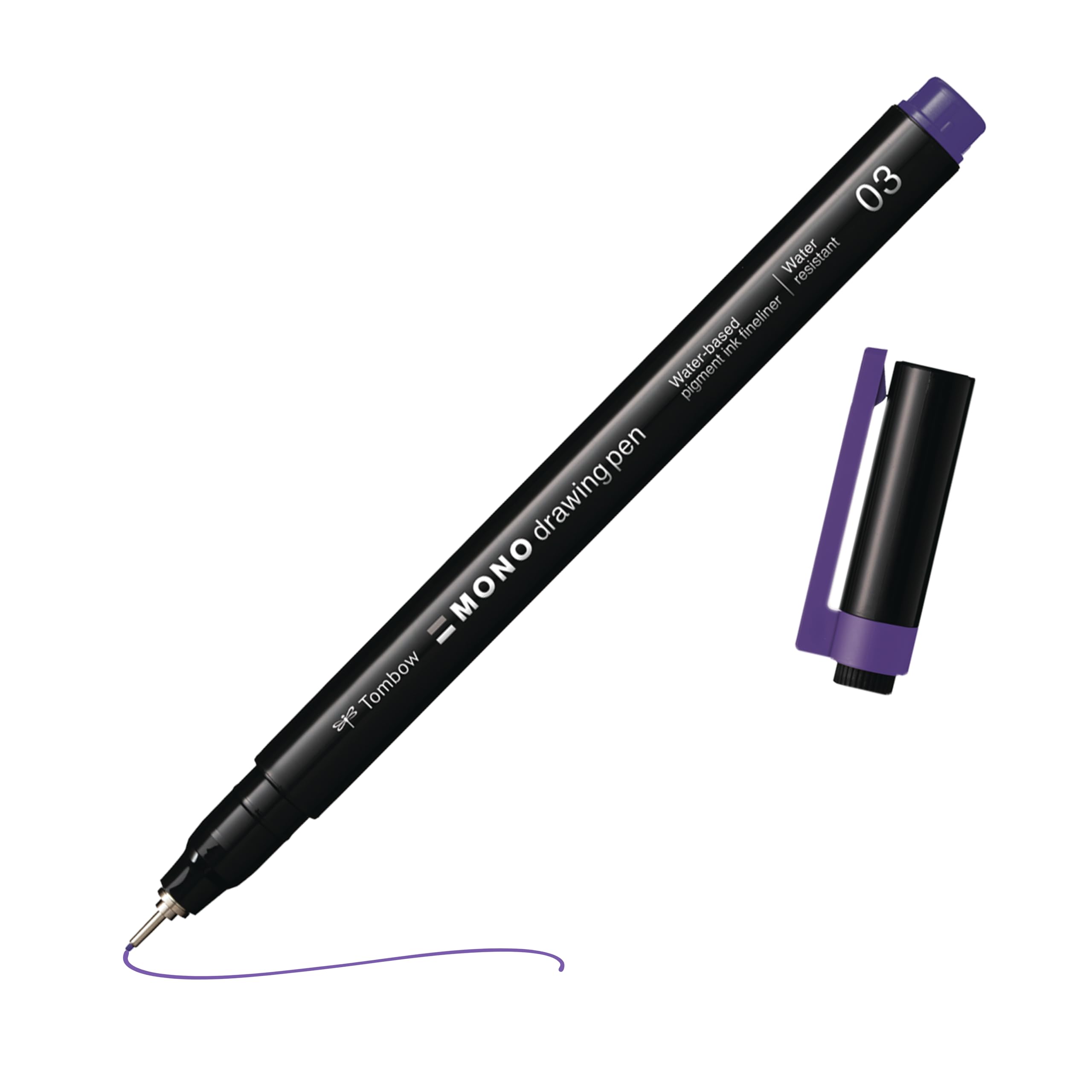 Tombow MONO drawing pen fineliner purple, drawing pen, water-resistant pigment ink, 0.3 mm tip, for sketches and technical drawings