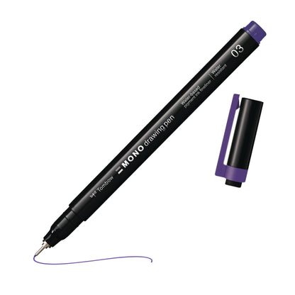 Tombow MONO drawing pen fineliner purple, drawing pen, water-resistant pigment ink, 0.3 mm tip, for sketches and technical drawings