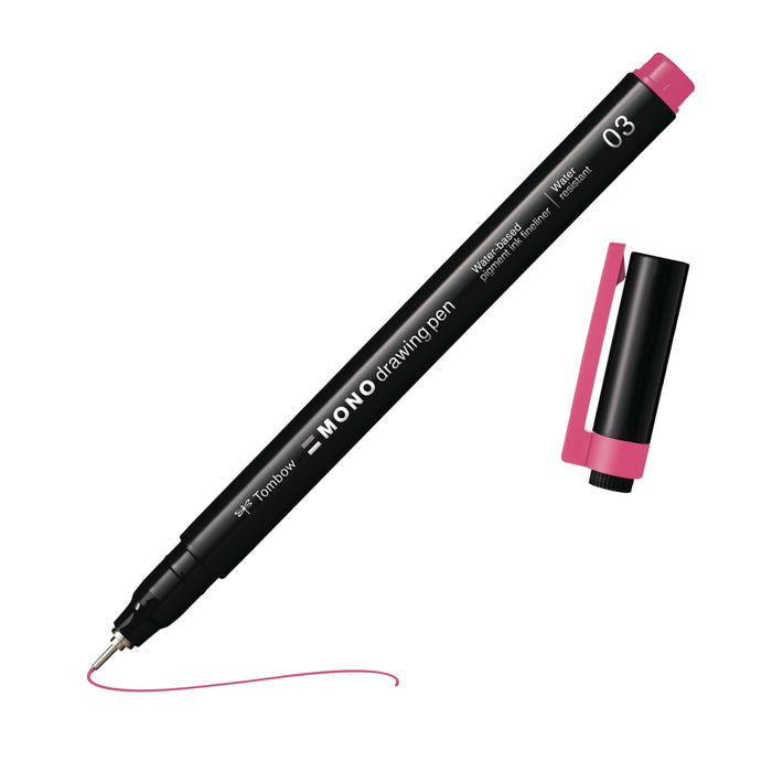 Tombow MONO drawing pen fineliner pink, drawing pen, water-resistant pigment ink, 0.3 mm tip, for sketches and technical drawings