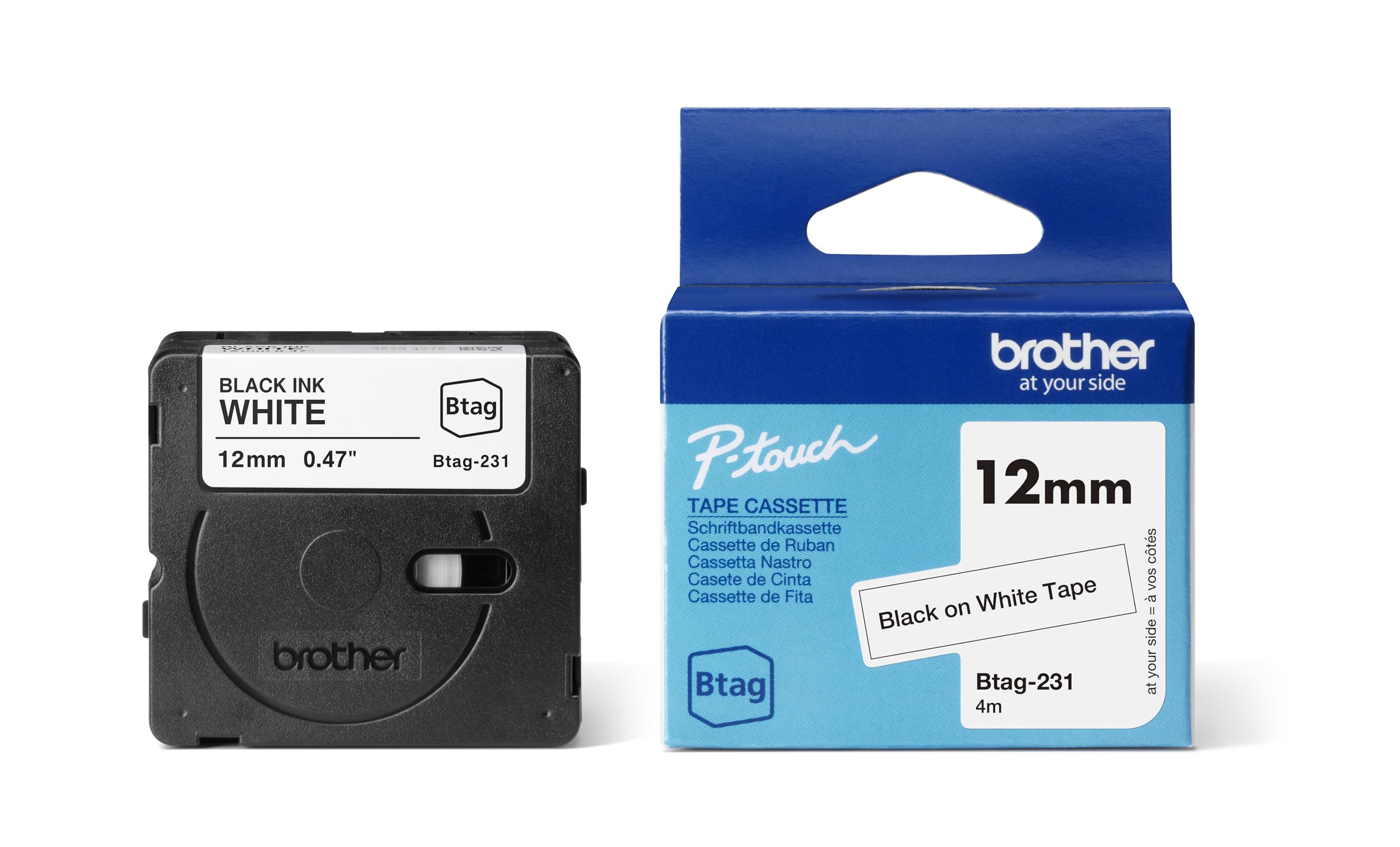Brother Original Btag-231 Label Tape 12 mm Wide 4 m Long Black/White