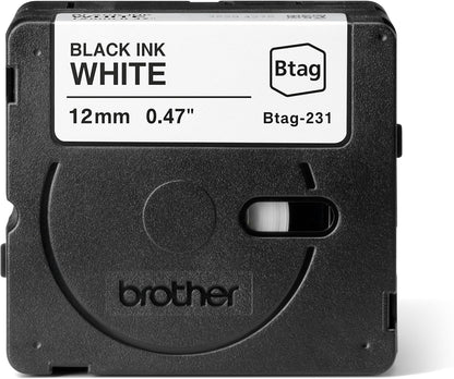Brother Original Btag-231 Label Tape 12 mm Wide 4 m Long Black/White