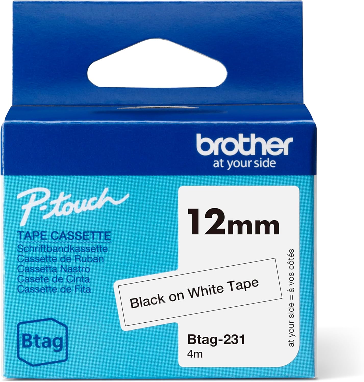 Brother Original Btag-231 Label Tape 12 mm Wide 4 m Long Black/White
