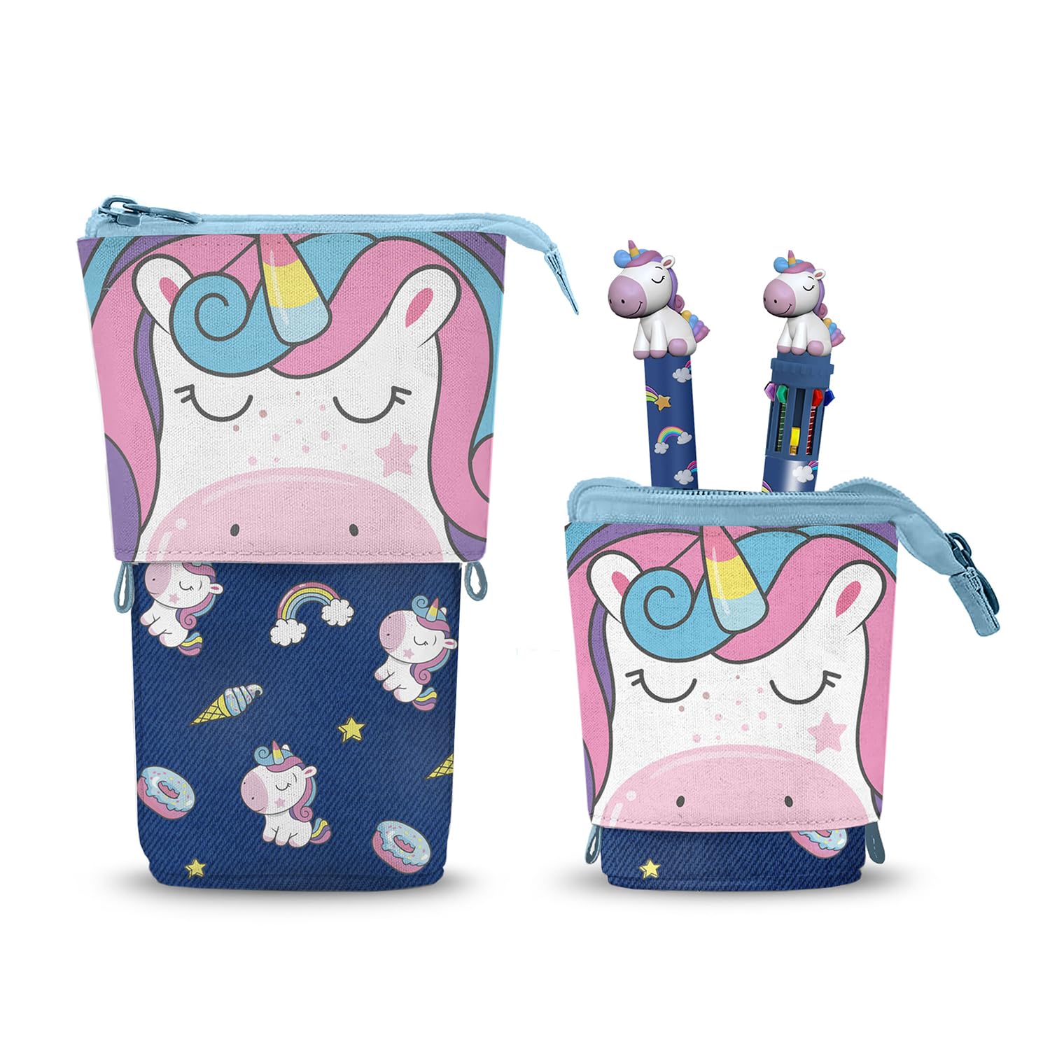 Oh My Pop! Cute Pencil Case + 10-Colour Pen + Erasable Gel Pen School Set 3 Pieces 11.5 x 17 cm, One Size