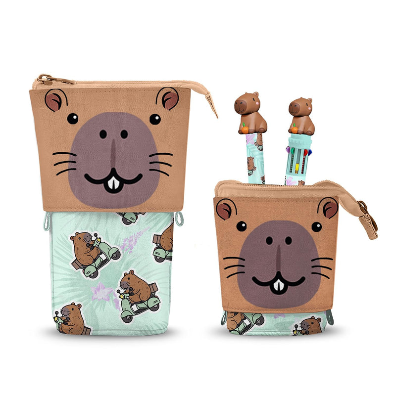 Oh My Pop! Cute Pencil Case + 10-Colour Pen + Erasable Gel Pen School Set 3 Pieces 11.5 x 17 cm, One Size