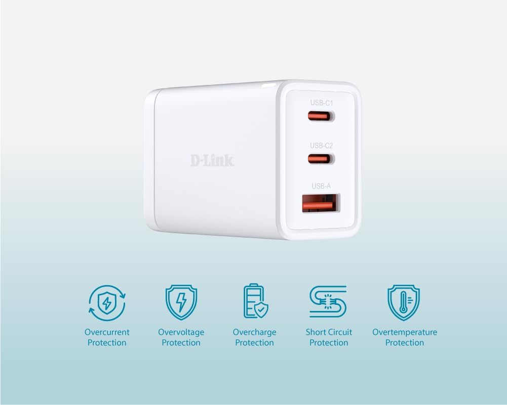 65W Gan Charger 2 Usb-C Ports 1 Usb-A Port Simultaneous Charging