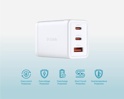 65W Gan Charger 2 Usb-C Ports 1 Usb-A Port Simultaneous Charging