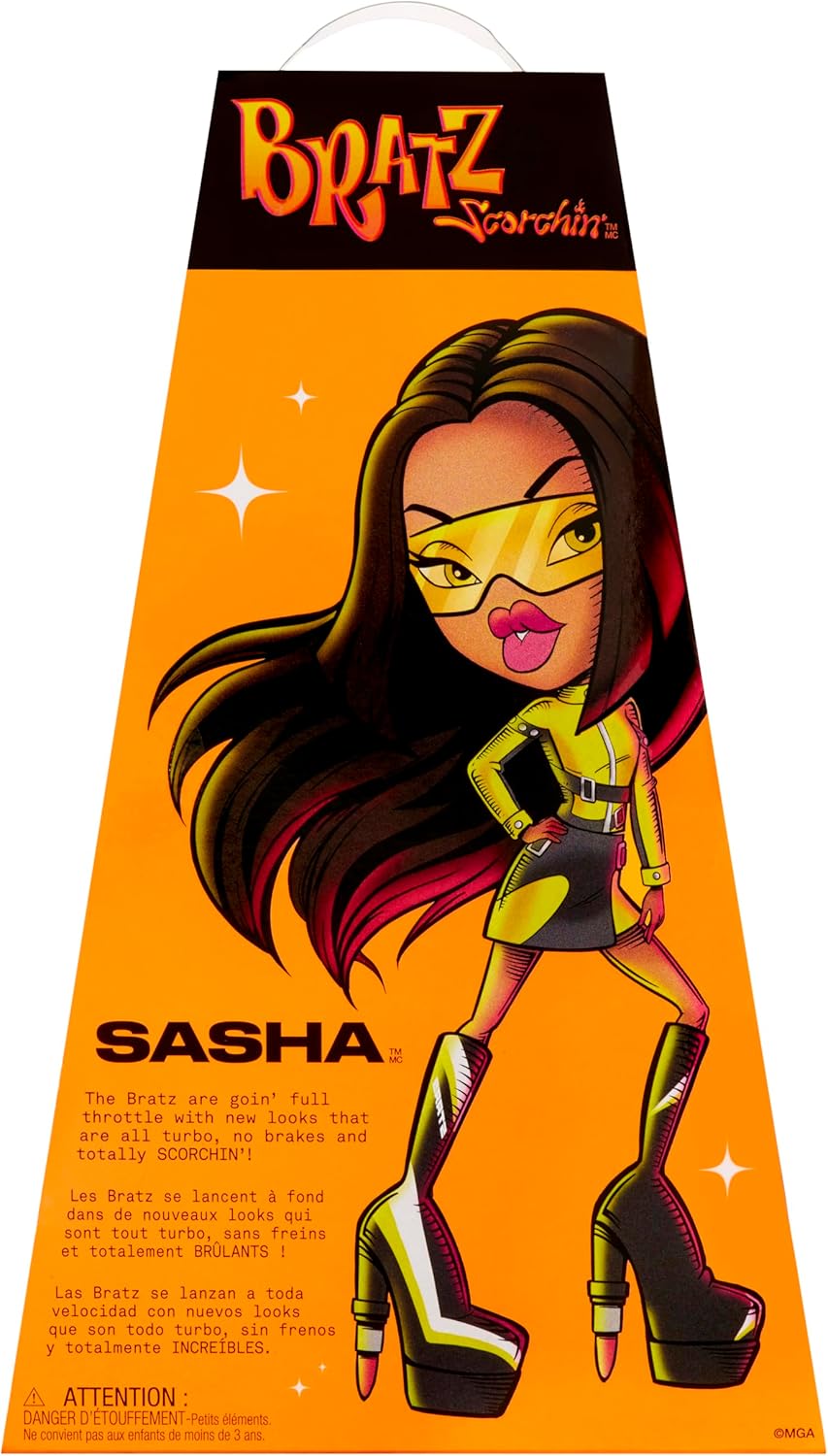 Bratz Scorchin' Sasha - Incluye 1 Muñeca de Moda, Viene con Conjunto y Accesorios, Muñecas Inspiradas en Moto, Lindos Juguetes para Niñas