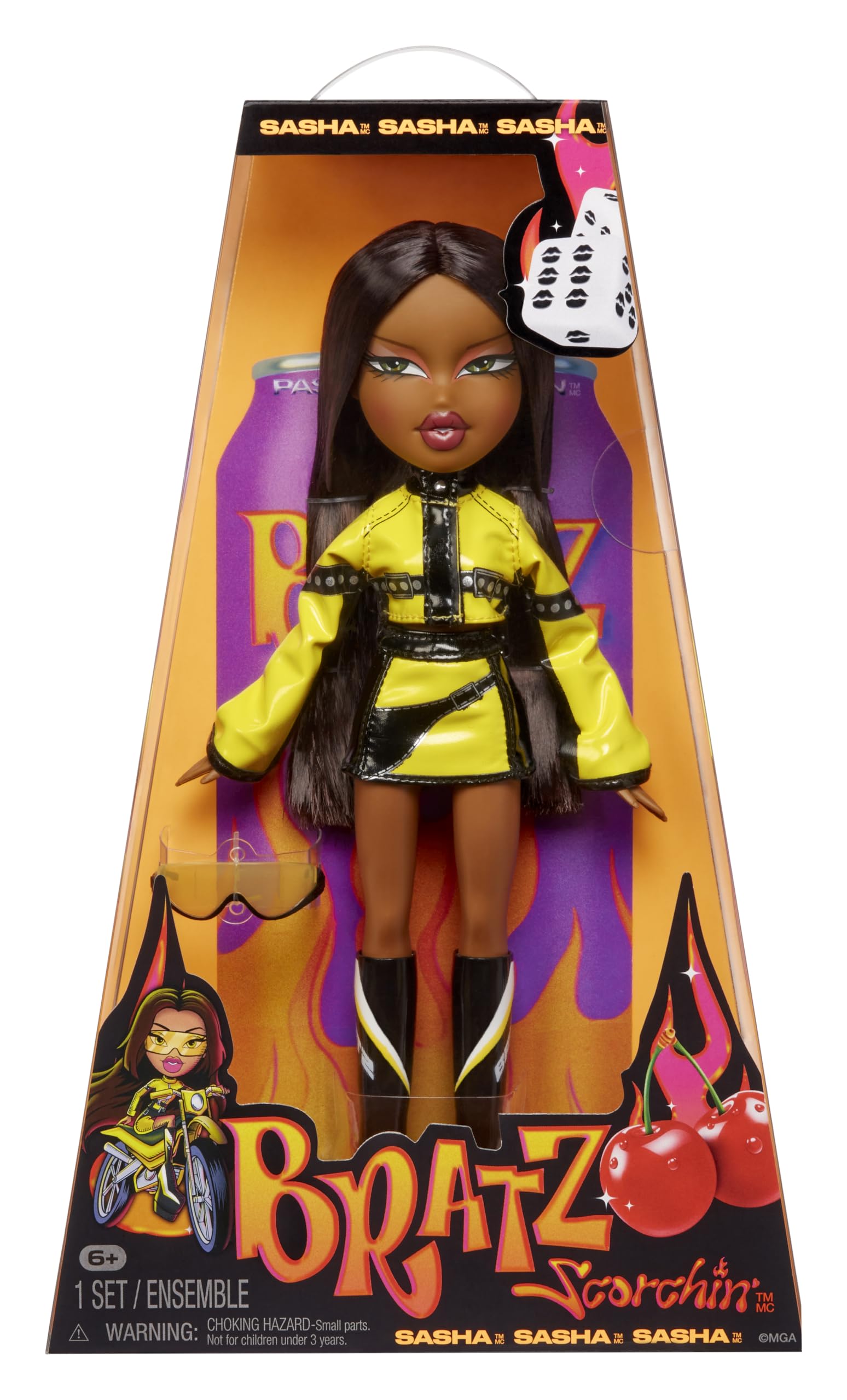 Bratz Scorchin' Sasha - Incluye 1 Muñeca de Moda, Viene con Conjunto y Accesorios, Muñecas Inspiradas en Moto, Lindos Juguetes para Niñas