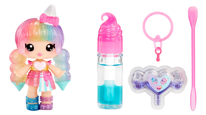 Yummiland Lip Gloss Doll: Mystery Color Change - Stephie Snowcone - Includes 1 Doll, DIY Lip Gloss + Removable Keychain, Cosmetic Play, Collectible, Suitable for Children Ages 4+