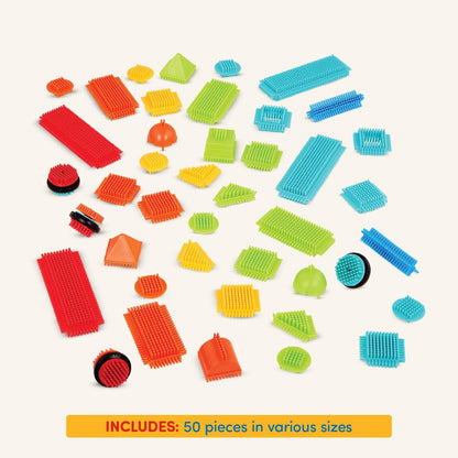 Battat – Bristle Blocks – STEM Interlocking Building Blocks – 50 Pieces Playset – Developmental Toys for Toddlers & Kids – Basic Builder Bucket – 2+ Years