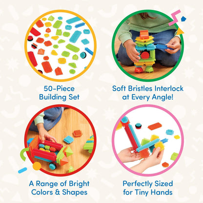 Battat – Bristle Blocks – STEM Interlocking Building Blocks – 50 Pieces Playset – Developmental Toys for Toddlers & Kids – Basic Builder Bucket – 2+ Years