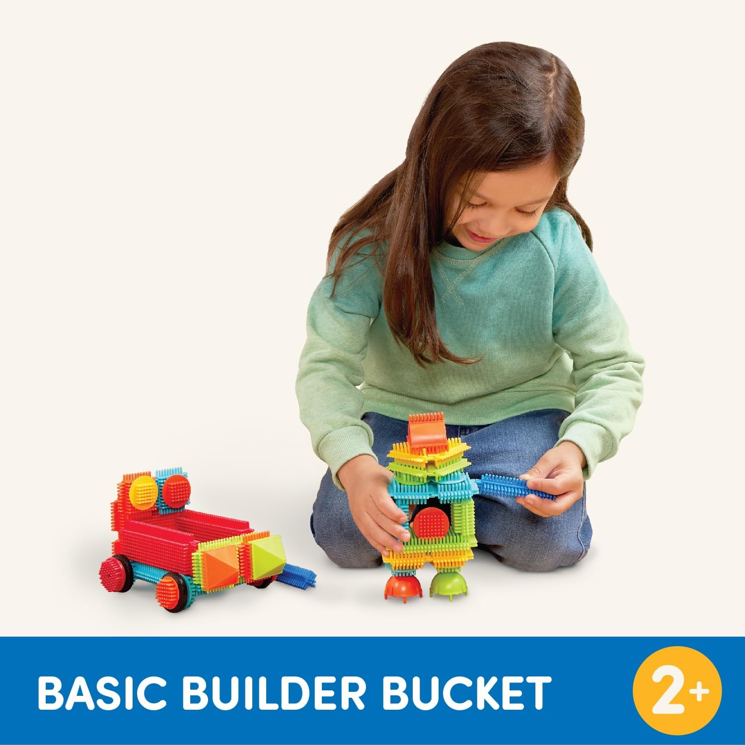 Battat – Bristle Blocks – STEM Interlocking Building Blocks – 50 Pieces Playset – Developmental Toys for Toddlers & Kids – Basic Builder Bucket – 2+ Years