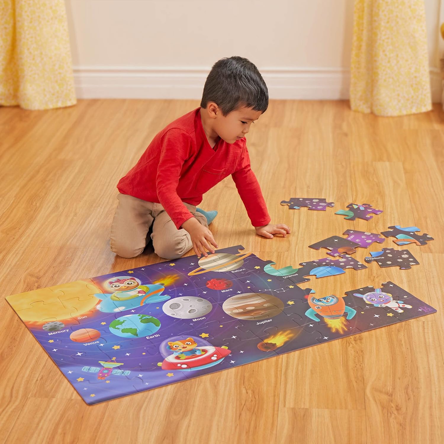 B. toys Floor 48-delige grote puzzel voor kinderen, planeten, astronauten, ruimte, 3 jaar + - Gigantic Jigsaw-zonne-systeem (Branford BX2217Z