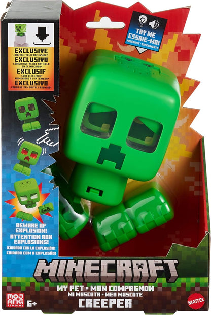 Mattel Minecraft My Pet Creeper Interactive Toy with Lights, Sounds & Exploding Action, 5.5-inch Button-Activated Figure, JGX49