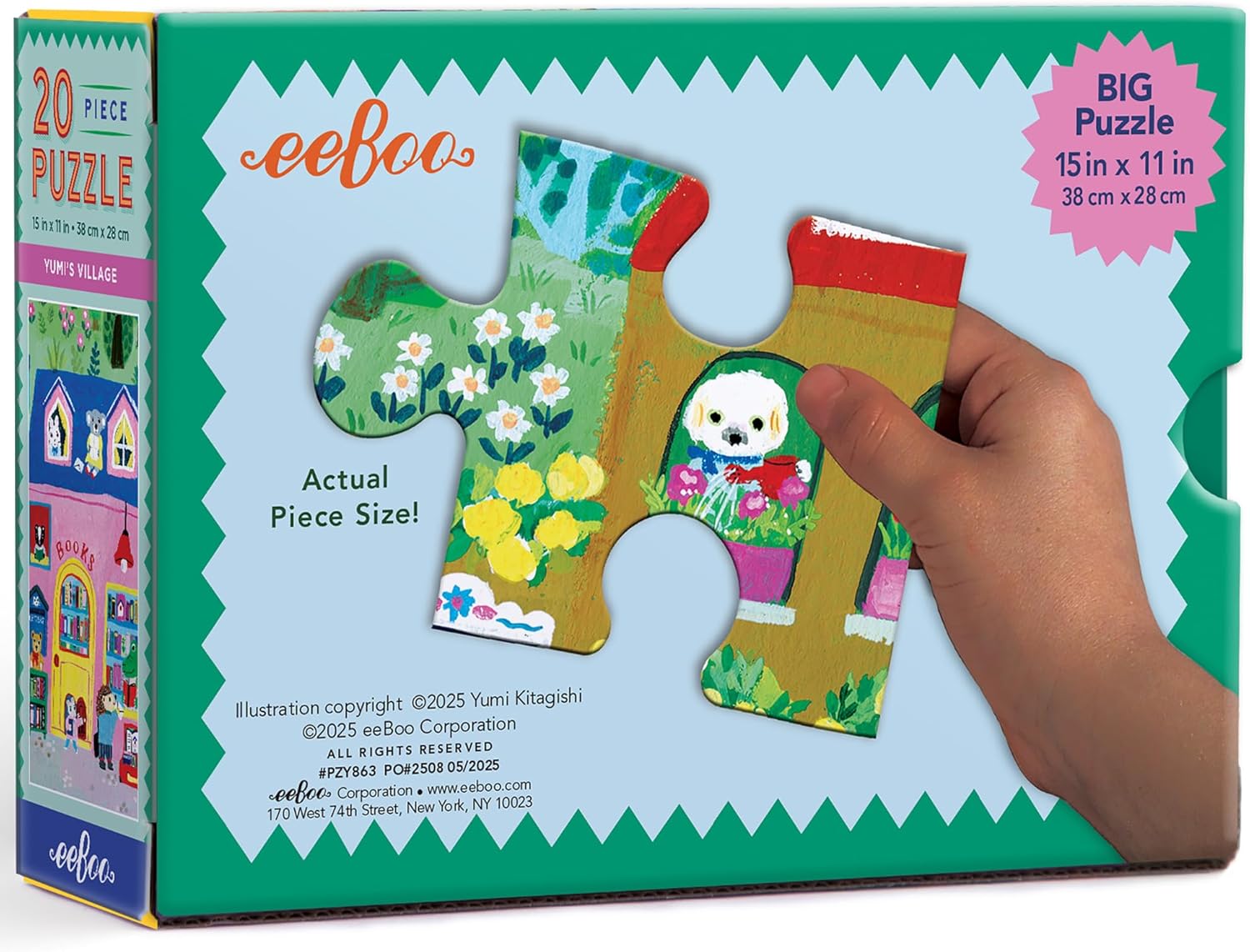 eeBoo: Yumi’s Village - 20 Piece Puzzle - 15x11 Jigsaw, Oversized Pieces, Vibrant Town & Shop Scene, Whimsical Animal Characters, Preschool, Kids 3+