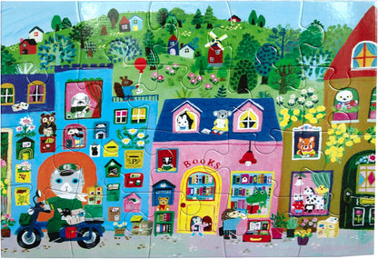 eeBoo: Yumi’s Village - 20 Piece Puzzle - 15x11 Jigsaw, Oversized Pieces, Vibrant Town & Shop Scene, Whimsical Animal Characters, Preschool, Kids 3+