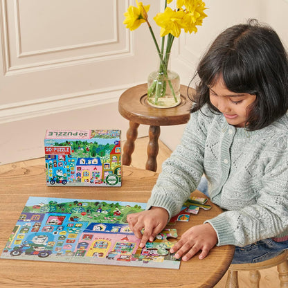 eeBoo: Yumi’s Village - 20 Piece Puzzle - 15x11 Jigsaw, Oversized Pieces, Vibrant Town & Shop Scene, Whimsical Animal Characters, Preschool, Kids 3+