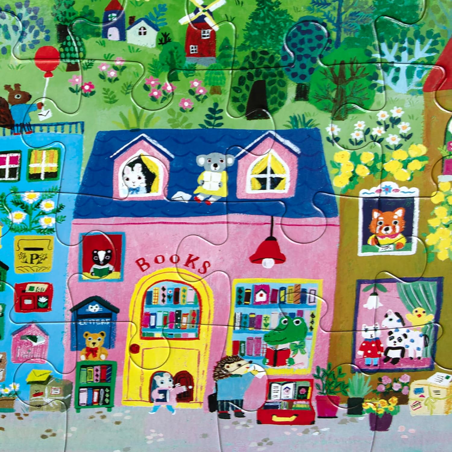 eeBoo: Yumi’s Village - 20 Piece Puzzle - 15x11 Jigsaw, Oversized Pieces, Vibrant Town & Shop Scene, Whimsical Animal Characters, Preschool, Kids 3+