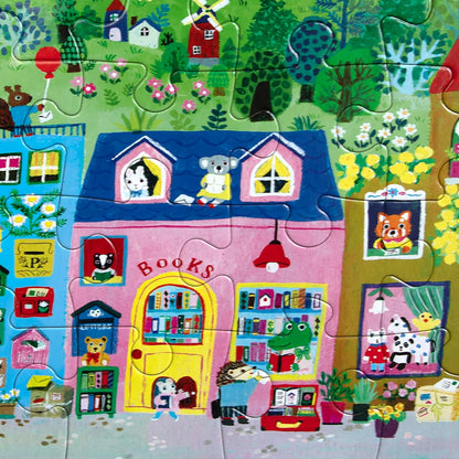 eeBoo: Yumi’s Village - 20 Piece Puzzle - 15x11 Jigsaw, Oversized Pieces, Vibrant Town & Shop Scene, Whimsical Animal Characters, Preschool, Kids 3+