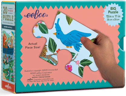 eeBoo: Garden Animals - 20 Piece Puzzle - 11x15 Jigsaw, Big Oversized Pieces, Colorful Woodland Animals, Outdoor Nature Scene, Eco-Friendly, Kids 3+