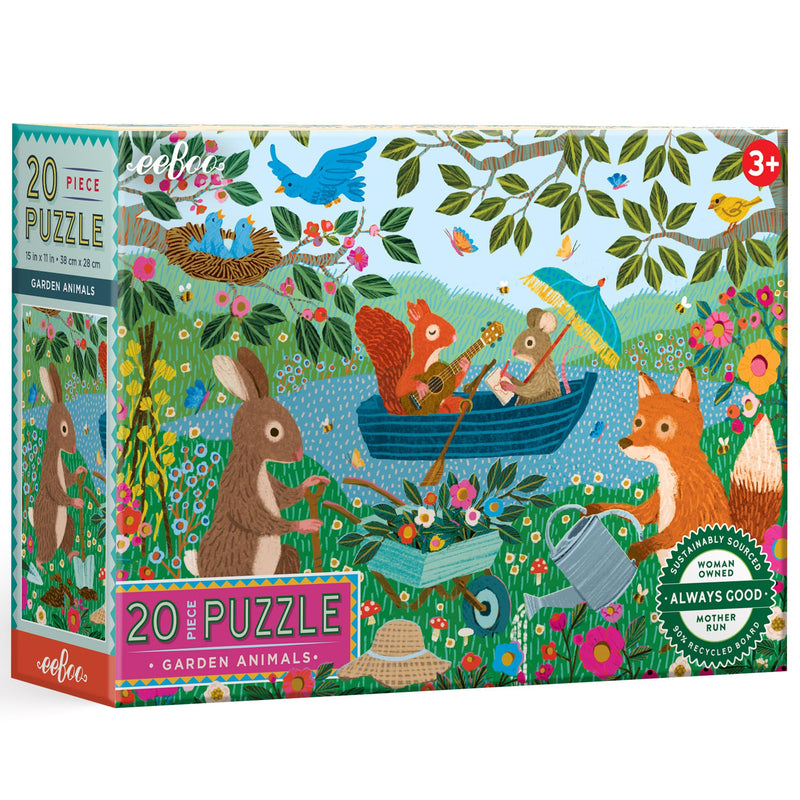 eeBoo: Garden Animals - 20 Piece Puzzle - 11x15 Jigsaw, Big Oversized Pieces, Colorful Woodland Animals, Outdoor Nature Scene, Eco-Friendly, Kids 3+