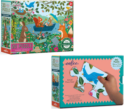 eeBoo: Garden Animals - 20 Piece Puzzle - 11x15 Jigsaw, Big Oversized Pieces, Colorful Woodland Animals, Outdoor Nature Scene, Eco-Friendly, Kids 3+