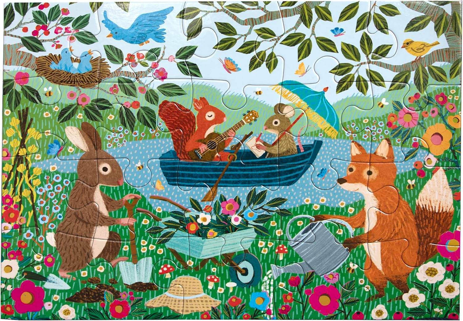 eeBoo: Garden Animals - 20 Piece Puzzle - 11x15 Jigsaw, Big Oversized Pieces, Colorful Woodland Animals, Outdoor Nature Scene, Eco-Friendly, Kids 3+
