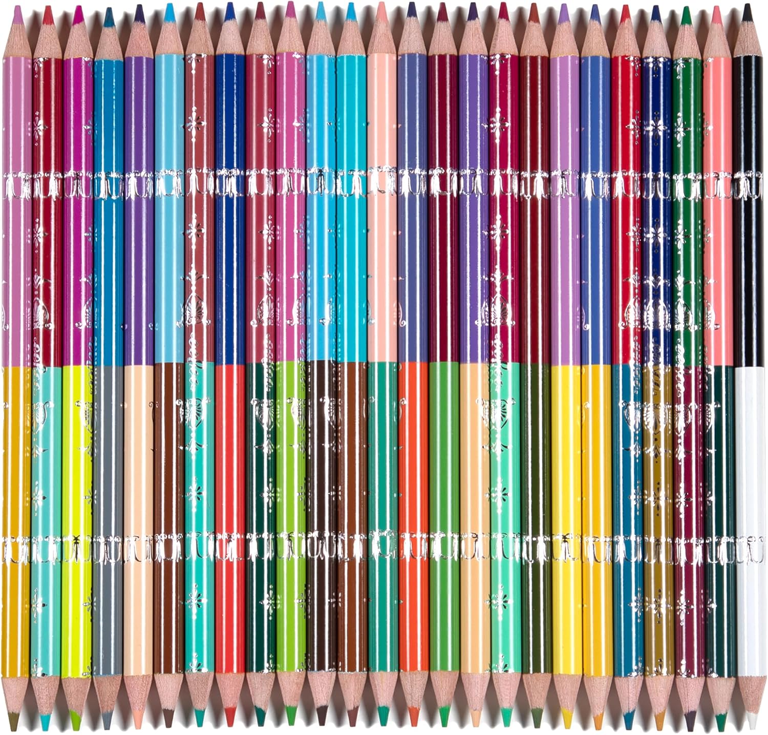 eeBoo Piece & Love: Double-Sided Colored Pencils -Alchemist’s Cabinet - 25pc, 50 Colors, Foil Design, Illustrated Storage Tube, Artist-Quality, Adults