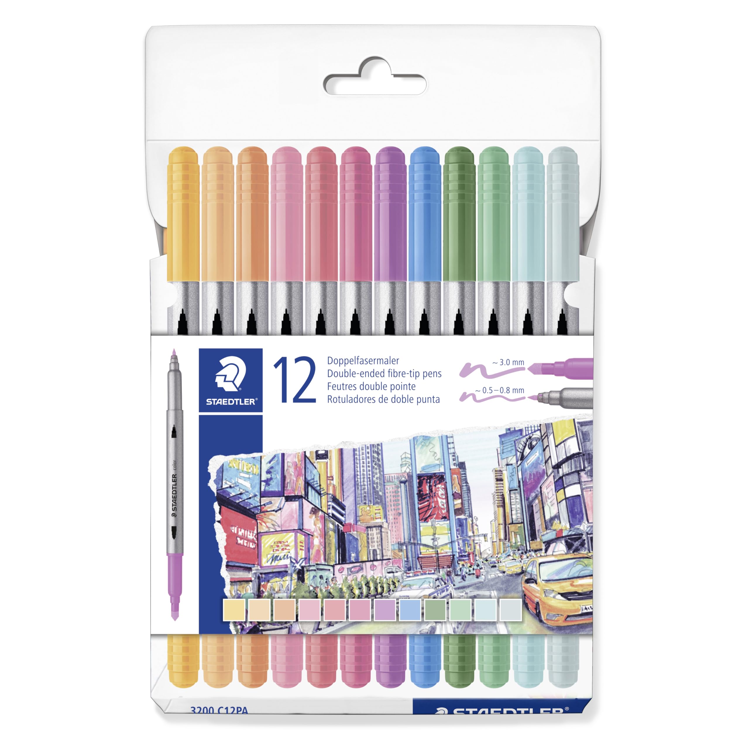 Staedtler - Dual-Tip Markers Pastel, 12 Pcs Assorted (3200 C12Pa)