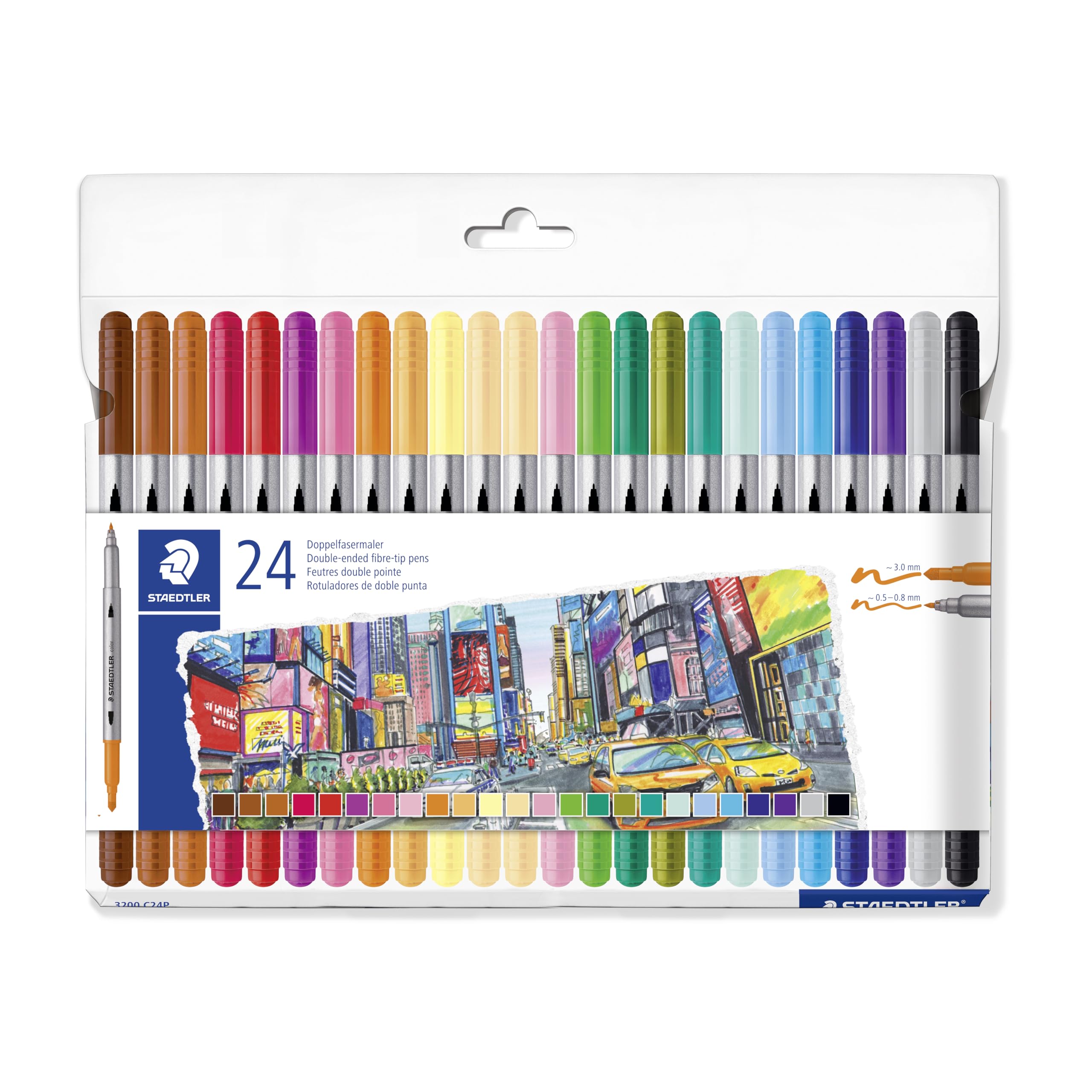 STAEDTLER Kleurpennen - Design Journey - Dubbelzijdig, 0,5-3,0 mm lijnbreedte - 24 verschillende kleuren - Pack van 24, 3200 C24P