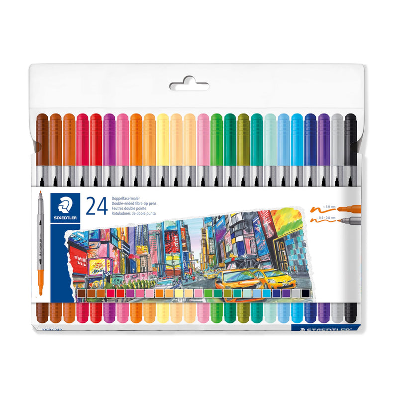 STAEDTLER Kleurpennen - Design Journey - Dubbelzijdig, 0,5-3,0 mm lijnbreedte - 24 verschillende kleuren - Pack van 24, 3200 C24P