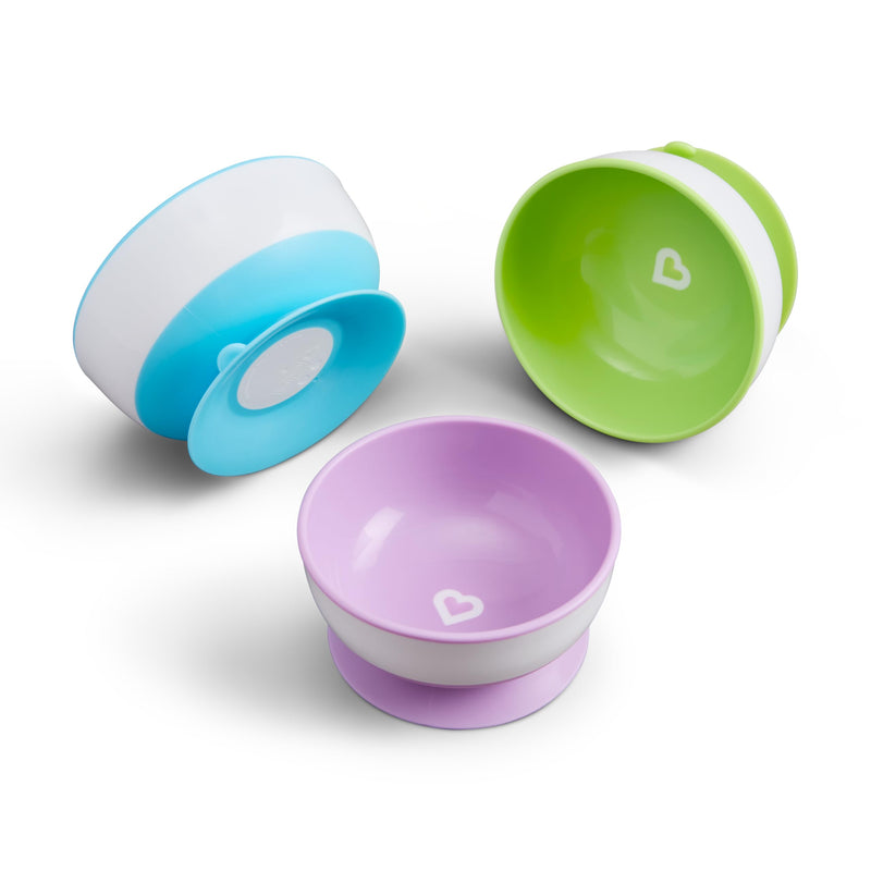 Munchkin Stay Put Kom Met Zuignap, Babykom, Voor Baby's En Peuters, Vanaf 6 Maanden, BPA-vrij, Magnetronbestendig & Vaatwasserbestendig - Set Van 3 Stuks