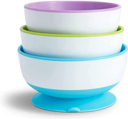Munchkin Stay Put Kom Met Zuignap, Babykom, Voor Baby's En Peuters, Vanaf 6 Maanden, BPA-vrij, Magnetronbestendig & Vaatwasserbestendig - Set Van 3 Stuks