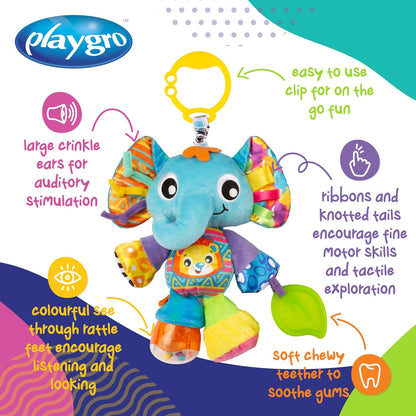 Playgro Activity Friend Elly Elephant, Toy for Babies, 0+ Months, Multisensory Toy for Infants, Learning and Stimulation