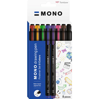 Tombow Fineliner Mono Drawing Pen 03 Set, 8Pcs
