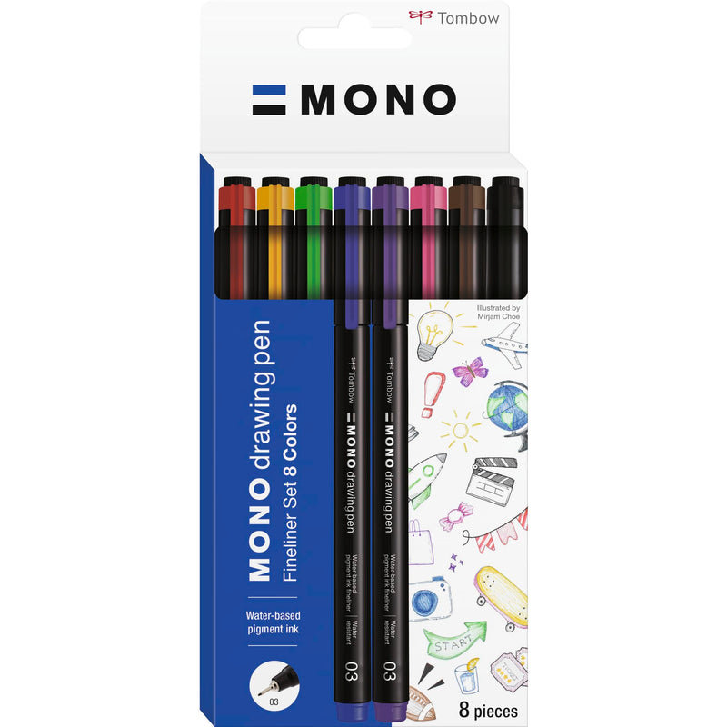 Tombow Fineliner Mono Drawing Pen 03 Set, 8Pcs