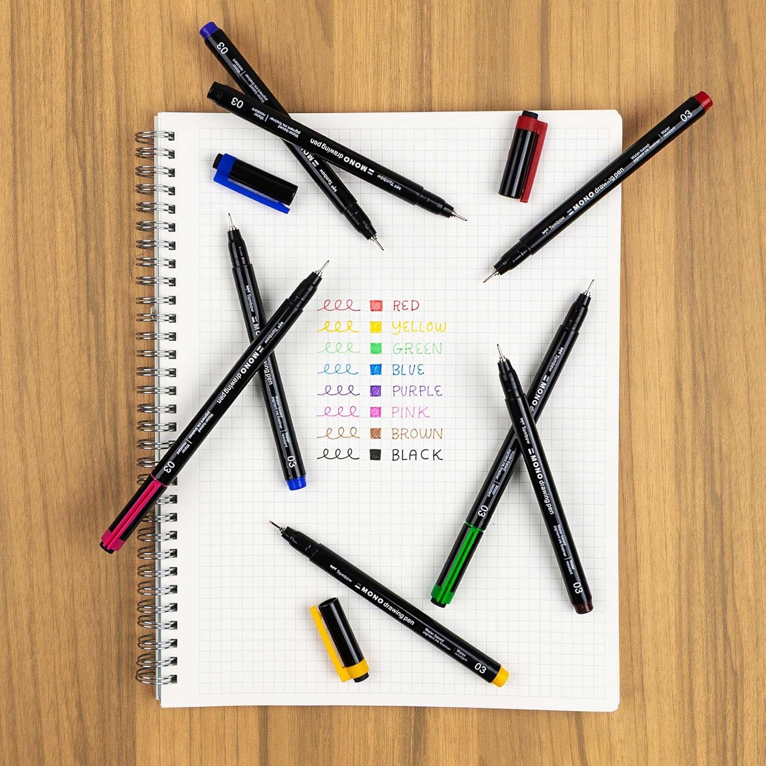 Tombow Fineliner Mono Drawing Pen 03 Set, 8Pcs