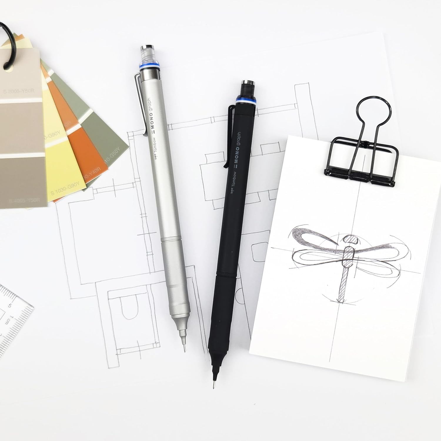 Tombow MONO Graph Fine Mechanical Pencil, Black, Line Width 0.5 mm, HB, Integrated Eraser, Refillable, Soft-Touch Metal Handle