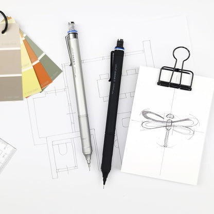 Tombow MONO Graph Fine Mechanical Pencil, Black, Line Width 0.5 mm, HB, Integrated Eraser, Refillable, Soft-Touch Metal Handle