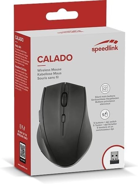 Speedlink Calado Silent Mouse SL-6343-RRBK, Wireless USB, 1600 DPI, 4GHZ Wireless Technology, Black