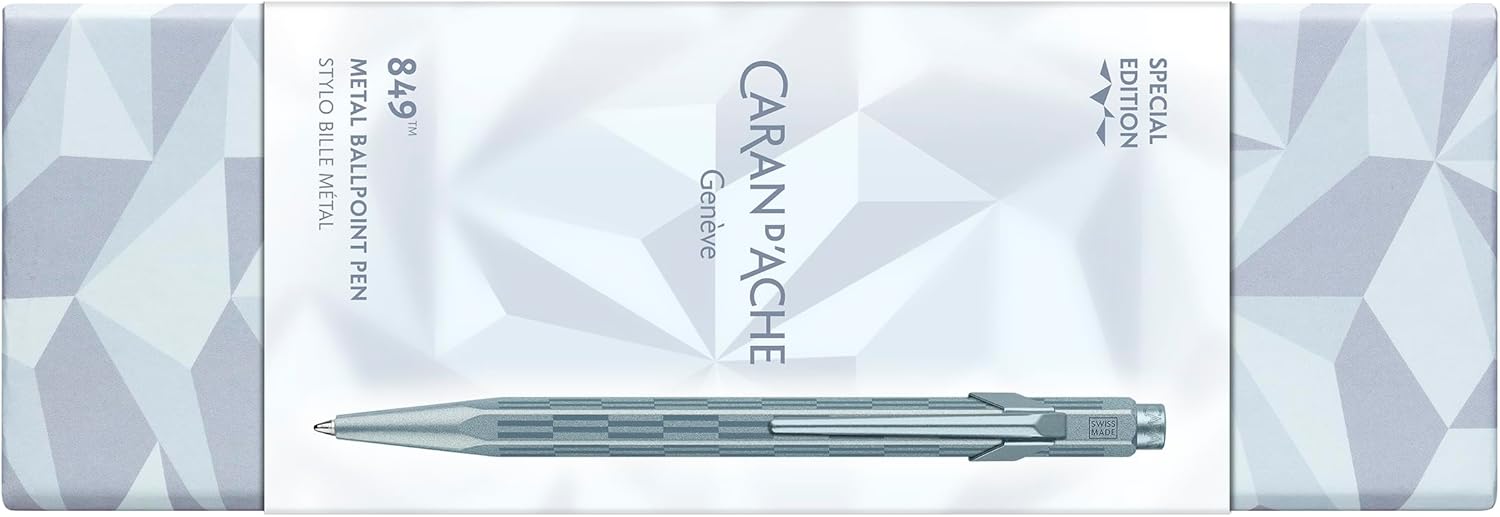 Caran d'Ache 849 Alpine Frost Blue Ballpoint Pen - Hexagonal Aluminium, Goliath Medium Refill, Frost-Inspired Edition, Premium Gift Packaging, Swiss Made