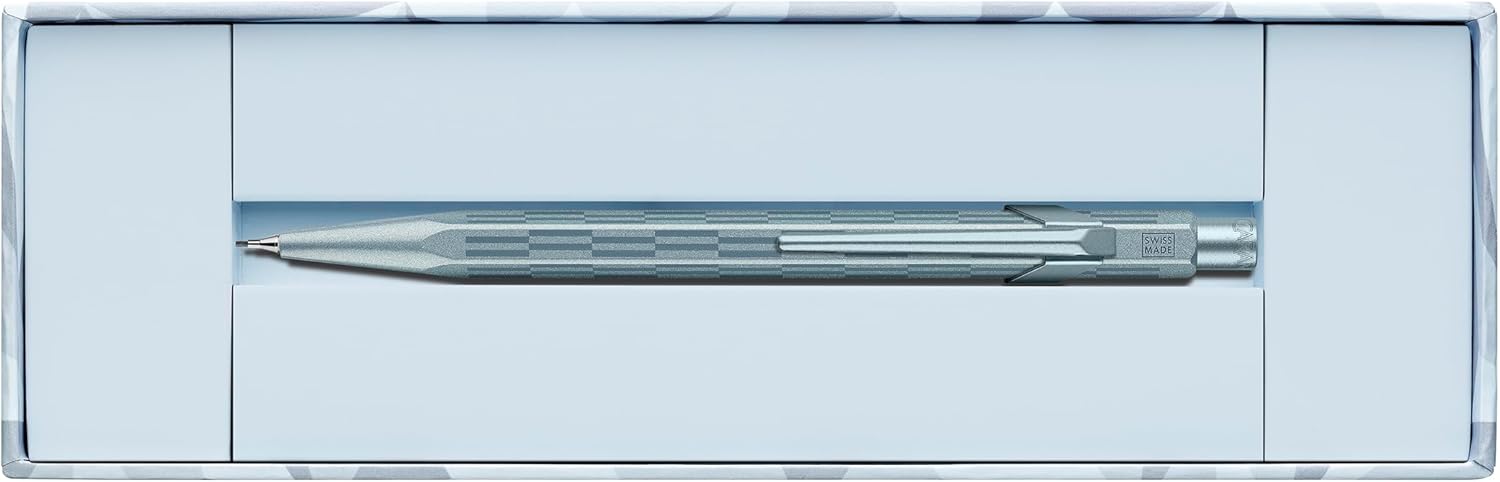 Caran d'Ache 849 Alpine Frost Blue Lead Holder - Hexagonal Aluminium, HB Lead 0.5 mm, Iridescent Glacier Blue, Premium Gift Box, Swiss Made