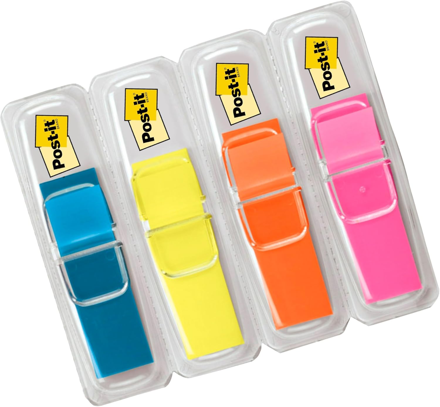 Post-it Index Segnapagina Piccoli, 4 dispenser, 140 segnapagina (11.9 x 43.2 mm) arancione, blu, giallo e rosa, per contrassegnare, evidenziare o codificare a colori le informazioni importanti