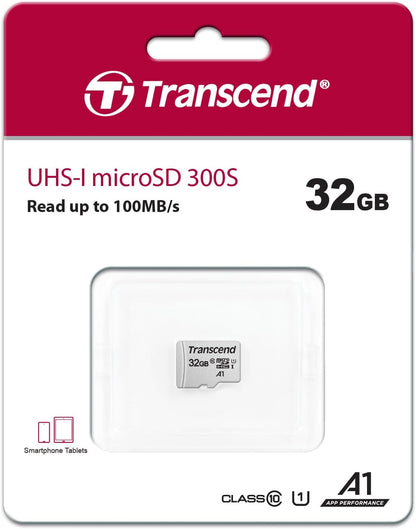 Transcend Scheda di memoria microSDXC 300S Classe 10 da 32 GB con fino a 95/45 MB/s (per smartphone, fotocamere digitali e console Nintendo) senza adattatore SD - TS32GUSD300S