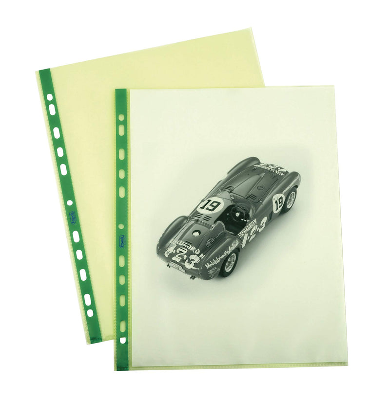 Favorit Buste Perforate, Lucide, Alto Spessore, 22 x 30 cm, 25 Pezzi, Trasparenti color Verde pastello con Banda Colorata in Tinta