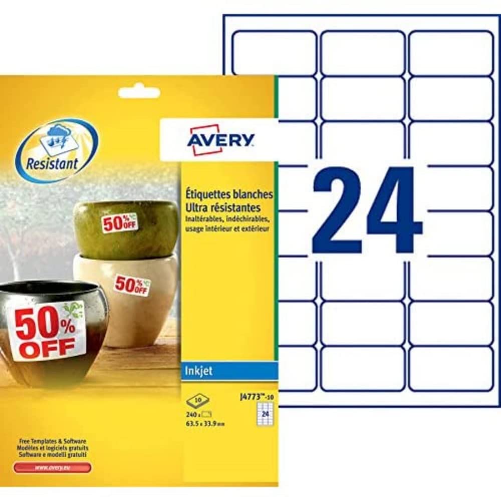 Avery Italia J4773-10- Set di Etichette per Identificare Cavi ElettriciBianco, 63.5 x 33.9, 240 Pezzi