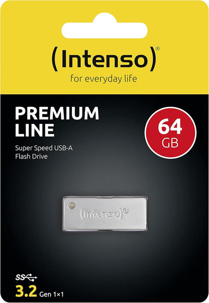 Intenso Premium Line - Chiavetta USB 64 GB - Memoria USB 3.2 Gen 1x1, fino a 100MB/s, Argento