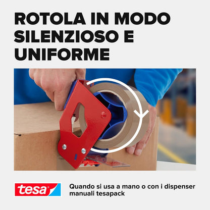 tesapack 4024 Nastro universale per pacchi in PP, srotolamento silenzioso, resistente agli agenti atmosferici e all'invecchiamento Marrone, 66 m x 5 cm ciascuno, confezione da 6 pezzi
