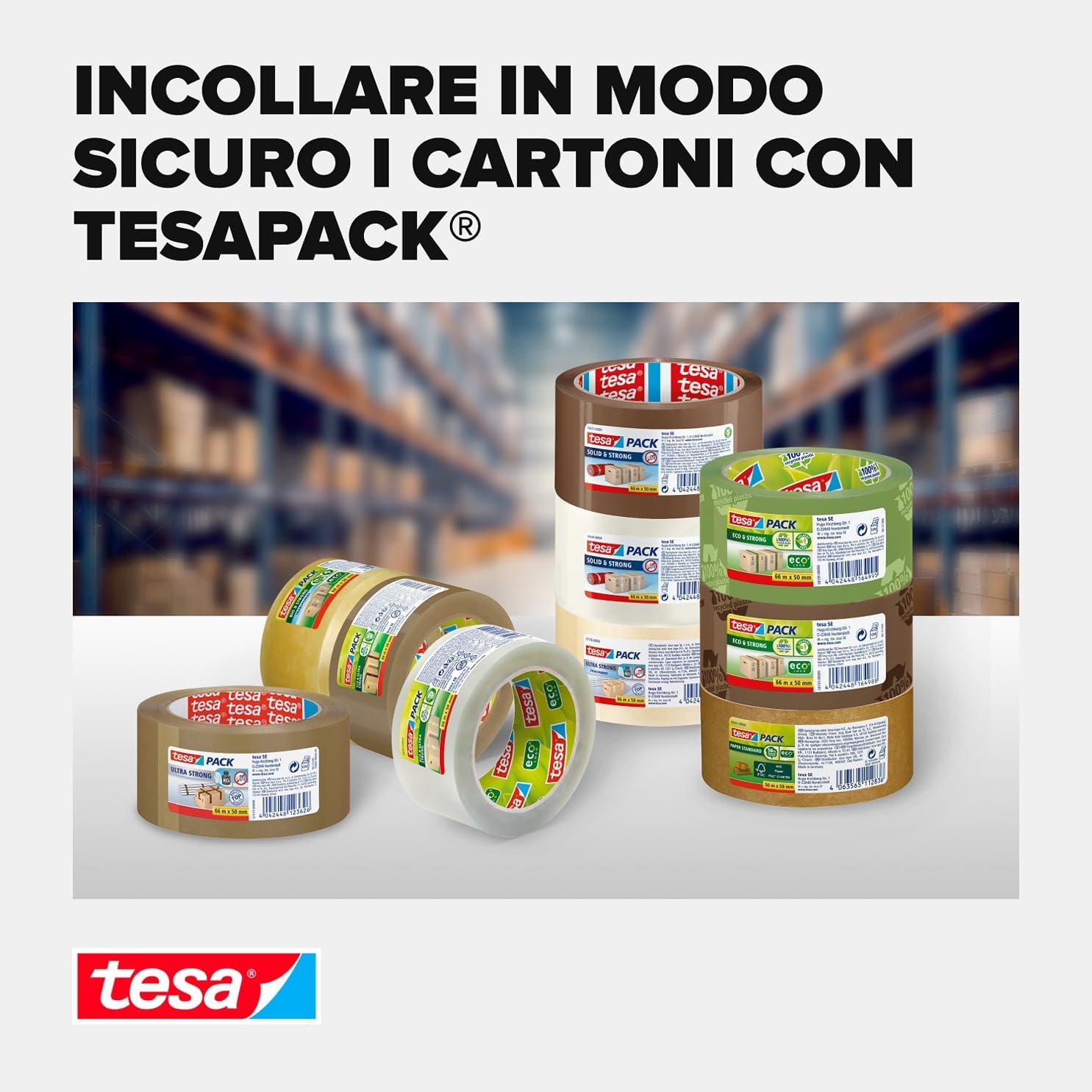 tesapack 4024 Nastro universale per pacchi in PP, srotolamento silenzioso, resistente agli agenti atmosferici e all'invecchiamento Marrone, 66 m x 5 cm ciascuno, confezione da 6 pezzi