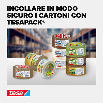 tesapack 4024 Nastro universale per pacchi in PP, srotolamento silenzioso, resistente agli agenti atmosferici e all'invecchiamento Marrone, 66 m x 5 cm ciascuno, confezione da 6 pezzi